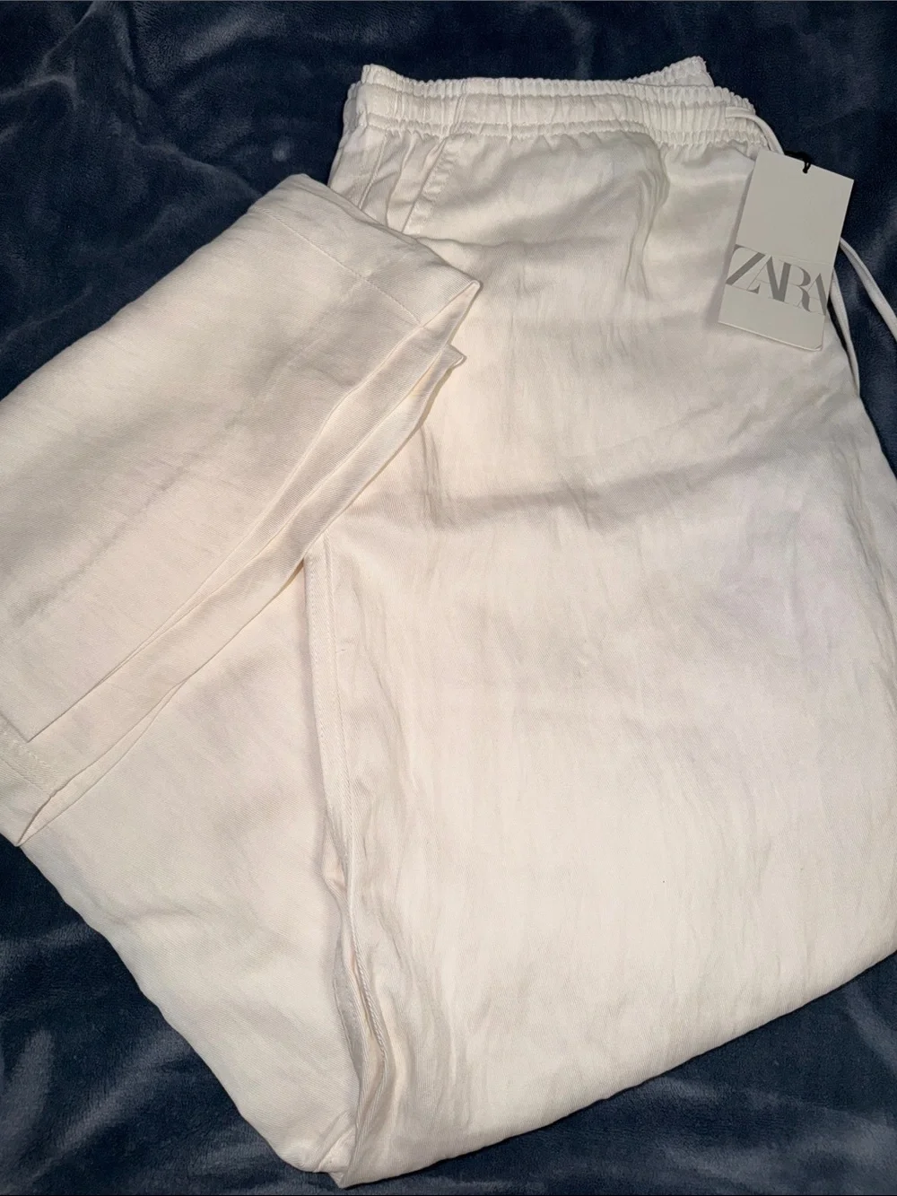 Zara Women’s White Drawstring Linen-Blend Bottoms